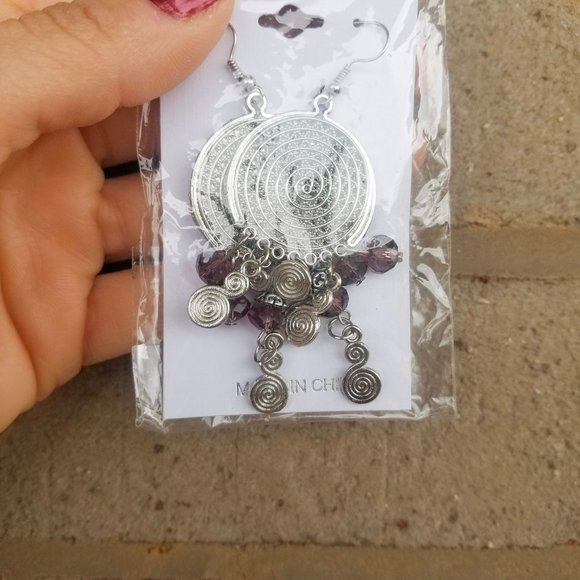 Purple beads Chandelier earrings NWT - Picture 3 of 6